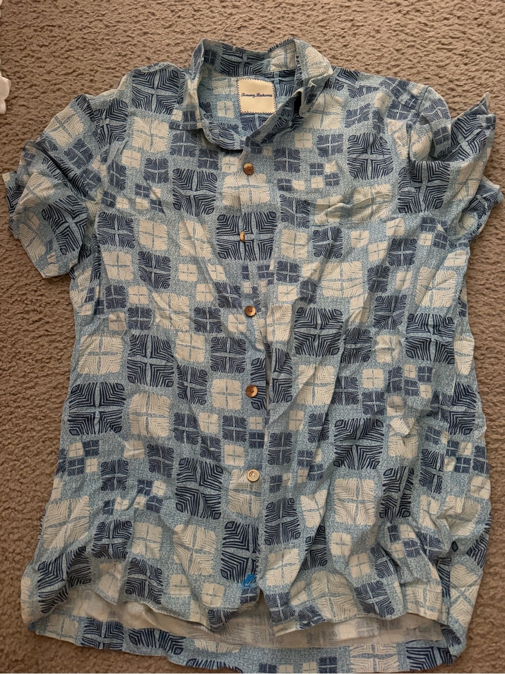 Tommy Bahama Blue & White Geometric Camp Shirt
